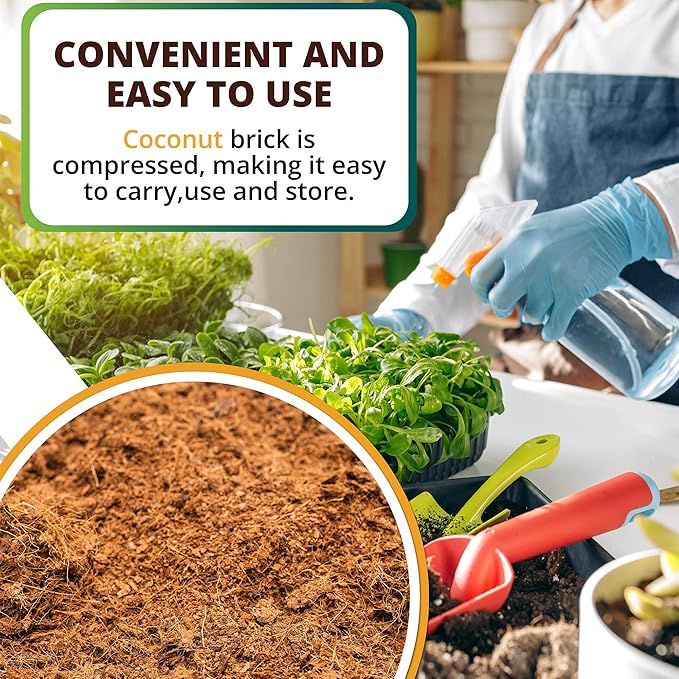 Coco Coir Brick 11 LB (5kg) - Premium Compressed Coconut Fiber Block for Indoor Plants, Seed Starting & Hydroponics - Low Salt Triple Washed - Expands to 75 Quarts - 100% Natural Peat Alternative