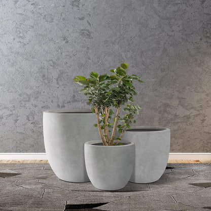 Kante 18",14",10" Dia Concrete Round Planters (Set of 3), Outdoor Indoor Large Planter Pots with Drainage Hole and Rubber Plug for Home Patio Garden, Natural Concrete