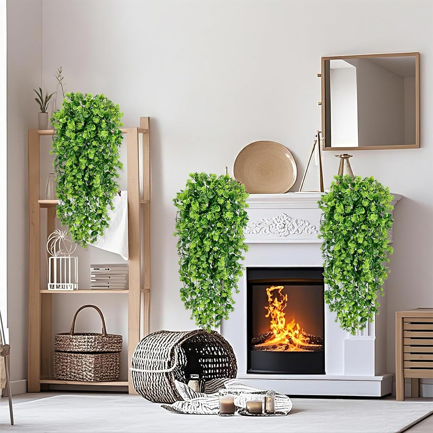 Waipfaru 4Pcs Fake Hanging Plants 3ft Fake Plants UV Resistant Fake Vines Artificial Decor for Indoor Outdoor Party Wall Porch Wedding Decoration,Light Green