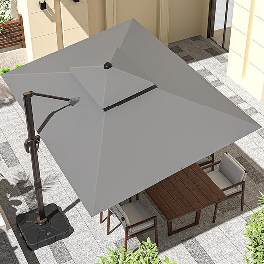 9' X 12' Cantilever Outdoor Patio Umbrellas with Base Included, Large Rectangle Umbrella Heavy Duty 360°Rotation Offset Umbrella for Garden Deck Pool Patio,Grey