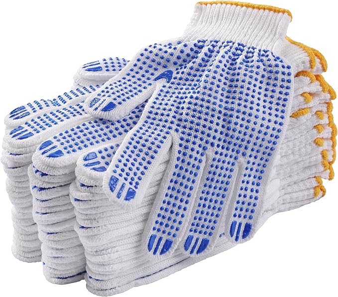 12Pairs Grip Safety Work Gloves Anti-slip Dots Bulk Gloves Moist Cotton Knit Gloves for Garage Warehouse Construction