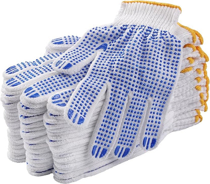 12Pairs Grip Safety Work Gloves Anti-slip Dots Bulk Gloves Moist Cotton Knit Gloves for Garage Warehouse Construction