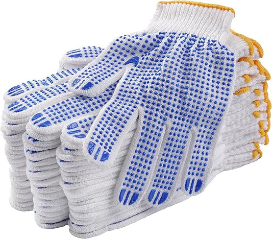 12Pairs Grip Safety Work Gloves Anti-slip Dots Bulk Gloves Moist Cotton Knit Gloves for Garage Warehouse Construction