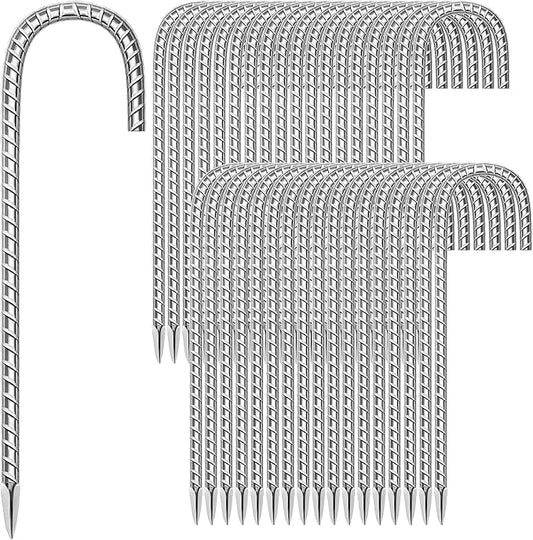 36 Pack Ground Garden Rebar Stakes Rebar 12 Inch Anti-Rust Galvanized Steel J Shape Hook Heavy Duty Ground Anchors for Tents, Position Kits,Fences, and Trampolines Landscape Fabric