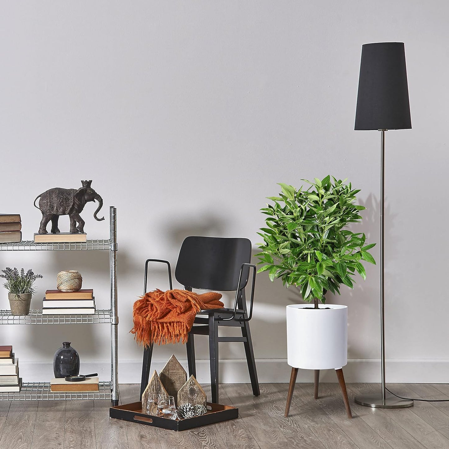 D'vine Dev 12 Inch Planter Pot with Stand, Mid-Century Tall Plant Pot with Legs for Indoor Plants, Large, White, 88-O-C-1