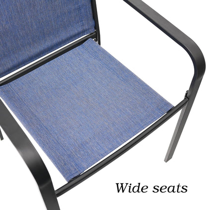 7-Piece Outdoor Dining Set, 48'' Round Table with 6 Stackable Chairs All Weather Furniture Set - Navy