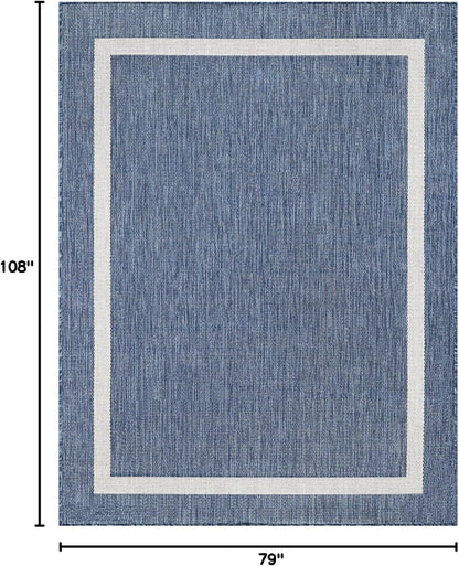 Bordered Outdoor Rug 6x9 Washable Outside Carpet for Indoor Patio Porch Waterproof Easy Cleaning Non Shedding Area Rugs Blue 6 x 9