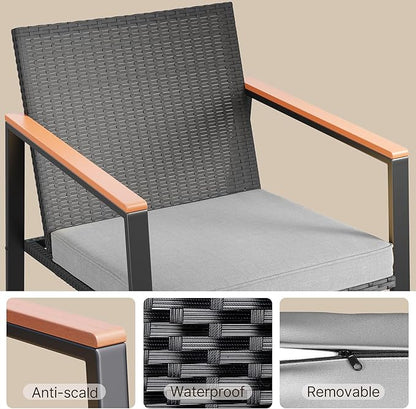 Gizoon 3 Pieces Rocking Patio Bistro Set with Anti-Scald Armrest, Outdoor Patio Wicker Furniture Set with Glass Table and Cushion for Garden, Yard, Porch