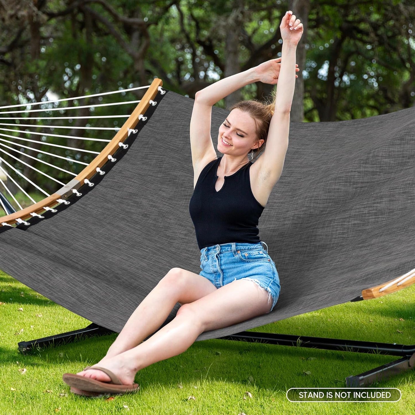 SUNCREAT Hammocks Portable Double Outdoor Hammock, 450lbs Capacity, Quick Dry 2 Person Hammock with Carrying Bag, Dark Gray