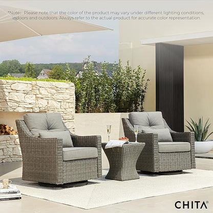 CHITA Patio Wicker Chair, 360° Rocking Swivel Outdoor Rattan Chair with Thickened Cushions for Backyard, Poolside, Garden or Porch