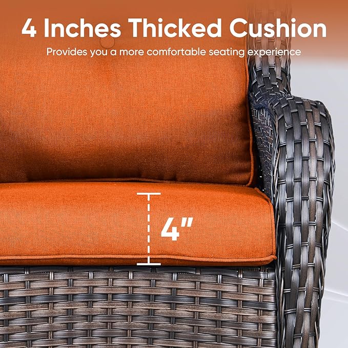 Outdoor Chair Cushions 3 Packs - Outside High Back Thick Water-Resistant Cushion 22x24 with Zipper Cover for Patio Glider Rocking Chairs Loveseat Couch – Orange/Buckle