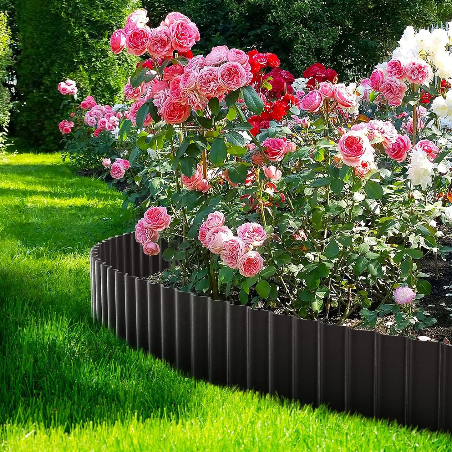 LAVEVE Corrugated Metal Garden Edging 10" x 20Ft, Landscape Edging Border for Lawn, Flower Bed, Garden Fence, Paver Edging (Black)