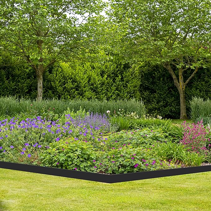Landscape Edging Coil 33 FT, 4 Inch Tall Garden Edging Border Flexible Lawn Edging Kit with 30 Spikes, Plastic Edging for Landscaping Flower Beds Yard Pathway Paver Edging (4IN x 33FT, Black)
