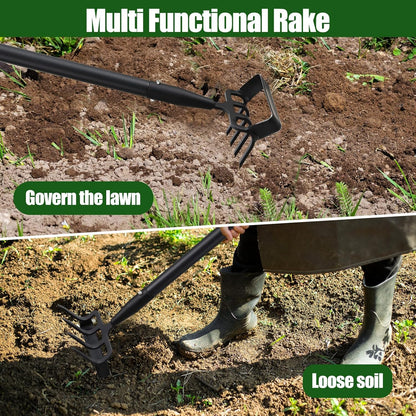 2-in-1 Garden Hoe Tool, Adjustable Length from 37 to 60inch, Ergonomic Design for Weeding and Raking, Durable and Rust-Proof Blade, Save Time and Effort