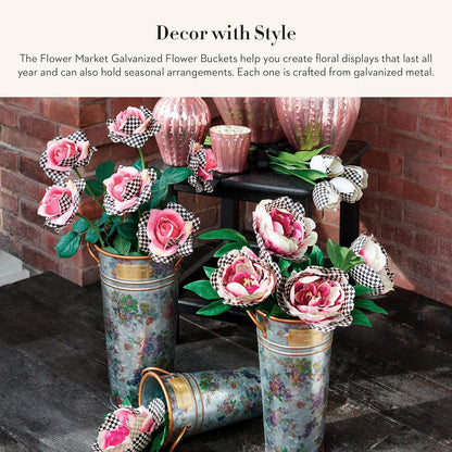 MACKENZIE-CHILDS Galvanized Flower Buckets, Decorative Metal Buckets, Flower Market, Set of 3