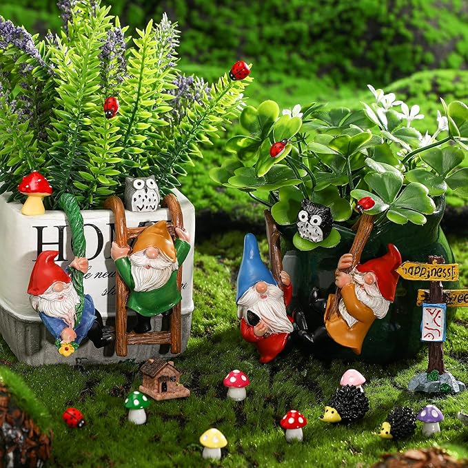 Jetec Gnomes Fairy Resin Statues Miniature Garden Accessories Mini Dwarf Figurine Fairy Miniature Ornament DIY Kit Micro Landscape Ornaments for Outdoor Indoor Patio Yard Lawn Garden ﻿ (Climb Gnomes)