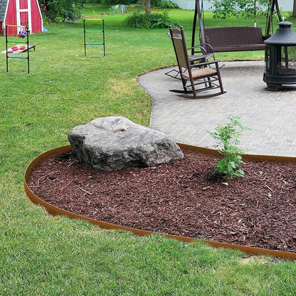 KOL Weather Resistant Steel Flexible Garden Lawn Edging, 10-Pack Pre-Rusted Metal Landscape Edging Strips - Heavy Duty Hammer-in Border with 11 Clips - 16-Gauge - 40" L x 4.5" H (33FT Total Length)