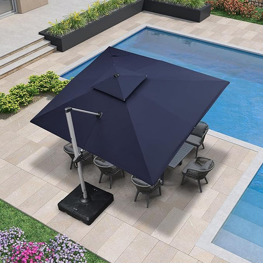 PURPLE LEAF 10 X 12 FT Patio Umbrella with Base Included Cantilever Umbrella with 360° Rotation Outdoor Offset Umbrella Windproof Heavy Duty Sun for Garden, Backyard and Pool, Navy Blue