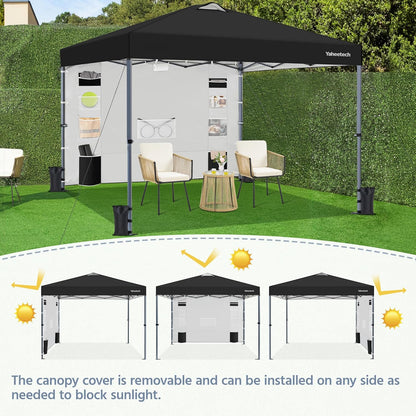Yaheetech 10x10 Pop-up Canopy Tent w/Removable Pockets Sidewall for Extra Storage, Outdoor Sun Shelter Waterproof & Durable w/Wheeled Bag, Sandbags & Guylines for Beach Camping Party (Black)