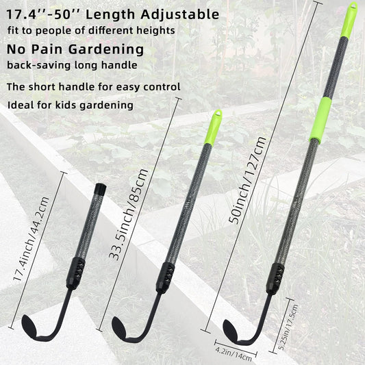 Weed Puller, Long Handle Crack Weeder Tool Hand Cultivator with Soft Foam Grip, Durable Curved Head Hook Weed Remover Tool Ideal for Weeding Digging Edging Planting Cultivating Scraping