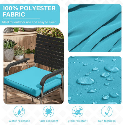 Patio Chair Cushions 17 X 16 X 3 Inch Waterproof Outdoor Seat Cushions for Patio Furniture, Outdoor Sofa Couch Pads with Ties & Handle, Set of 2, Lake Blue