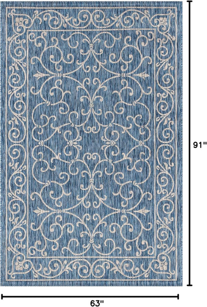 JONATHAN Y SMB106D-5 Charleston Vintage Filigree Textured Weave Indoor/Outdoor Navy/Gray 5 ft. x 8 ft. Area Rug, Classic,Easy Cleaning,HighTraffic,LivingRoom,Backyard, Non Shedding