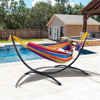 SUNCREAT Portable Large Hammock with Stand, Two Person Hammock with Stand Included, Rainbow Stripes