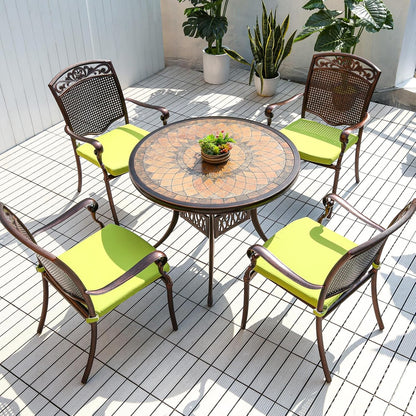 Outdoor Table Tile Round Patio Table All Weather Aluminum Frame Outdoor Dining Tables for Lawn Garden Backyard (90cm Aluminium Tiled Round Table)