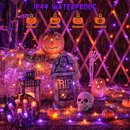 JMEXSUSS Orange and Purple Solar Halloween Lights, 2 Pack Total 400 LED Solar String Lights Outdoor Waterproof, 8 Modes Halloween Light for Outside Patio Yard Tree Decorations