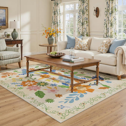 GENIMO Indoor Outdoor Area Rug 5' X 7' Waterproof, Washable Door Mat Non Shedding, Easy Cleaning Floral Outdoor Carpet for Patio, Entryway, Porch, Bathroom, Living Room, Bedroom, Backyard