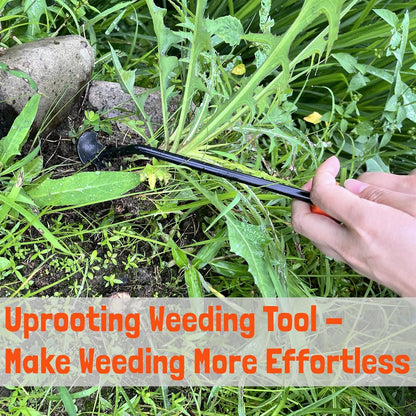Hand Weeding Tool, Uprooting Weeder Tool Portable Garden Weed Remover with Handle, 4 Teeth Stainless Steel Weed Puller for Garden Backyard Farm Planting & Weeding (Rubber Handle)