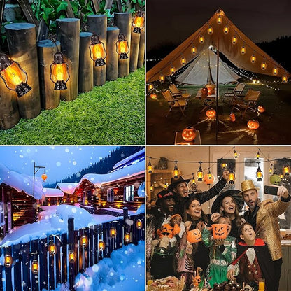 Christmas Flame String Lights , 21FT Indoor Outdoor String Lights with 10 Flickering Flame Bulb, Timer, Waterproof LED Outdoor Decorative Orange Lights for Patio, Yard, Bistro, Porch, Garden Decor