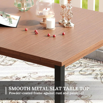 VICLLAX 63" Rectangle Patio Table with Umbrella Hole, All Weather Metal Outdoor Dining Table for 6, Walnut Wood-Like Tabletop