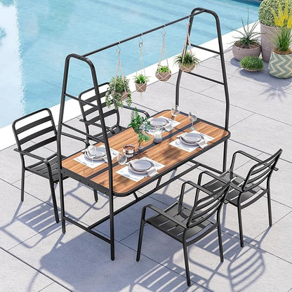 LAUSAINT HOME A-Frame Outdoor Dining Table Set for 4 with 4 Hooks, Patio Furniture Set for Garden, Backyard and Patio, for Family, Holiday and Winter, Black