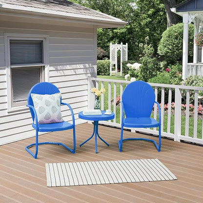 3 Pieces Patio Bistro Set Retro Metal Outdoor Seating Conversation, 2 C-Spring Retro Metal Patio Chairs and Round Side Table, for Balcony, Yard, Garden - Ocean Blue