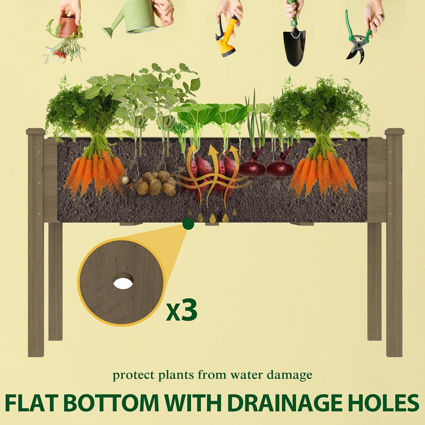 MUPATER 4'x2' Raised Garden Bed, Elevated Planter Box with Drainage Holes for Herbs and Vegetables, Raised Garden Bed with Four Legs for Garden, Patio and Greenhouse, Brown