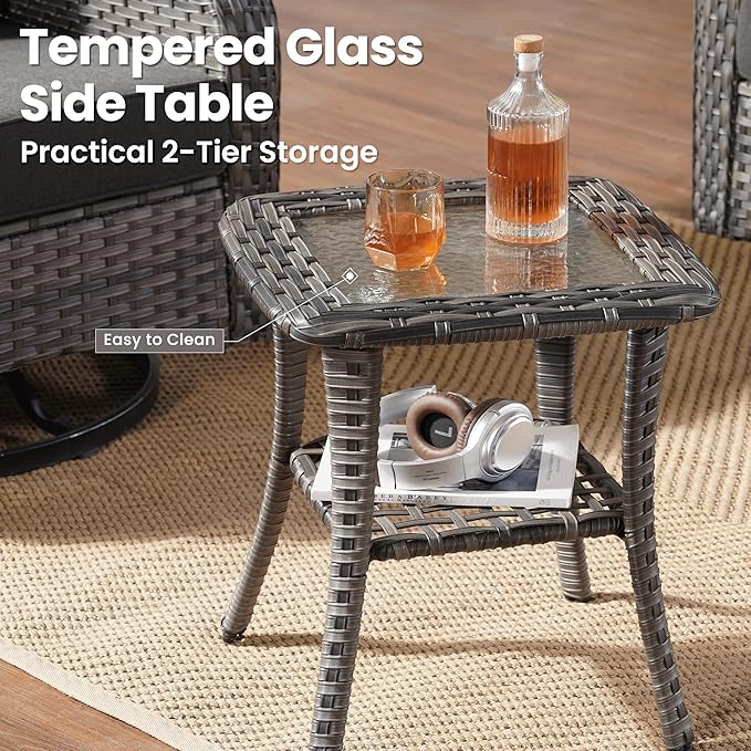 ovios 3 Pieces Patio Furniture Set, Outdoor Rocking Chairs of 2, Wicker Swivel Glider Chairs with Side Table Thick Cushions, All Weather Rattan Bistro Set for Porch, Black