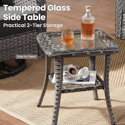 ovios 3 Pieces Patio Furniture Set, Outdoor Rocking Chairs of 2, Wicker Swivel Glider Chairs with Side Table Thick Cushions, All Weather Rattan Bistro Set for Porch, Black