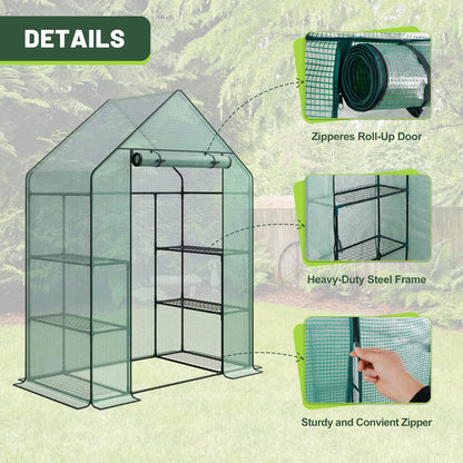 3 Tier 6 Shelves Mini Walk-in Greenhouse, 55.9 x 28.3 x 75.59 inch, Durable PE Cover Green House Kit with Anchors and Ropes, Outdoor Plant Gardening Hot House for Growing Vegetables, Flowers
