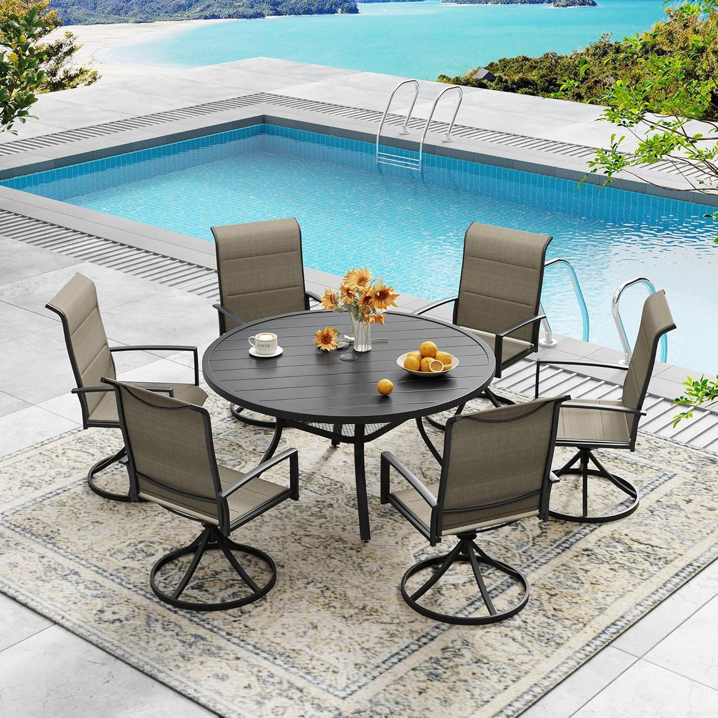 DIFY Patio Round Dining Table, 47.5" All Weather Round Outdoor Table with 1.57" Umbrella Hole for 6 Person, Perfect for Lawn Poolside and Backyard, Black