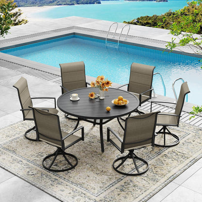 DIFY Patio Round Dining Table, 47.5" All Weather Round Outdoor Table with 1.57" Umbrella Hole for 6 Person, Perfect for Lawn Poolside and Backyard, Black