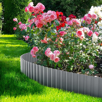 LAVEVE Corrugated Metal Garden Edging 4" x 10Ft, Landscape Edging Border for Lawn, Flower Bed, Garden Fence, Paver Edging (Light Gray)