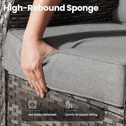 ovios 7 Pieces Patio Furniture Set, Outdoor Wicker Sofa with Swivel Chairs, Coffee Table, All Weather High Back Rattan Loveseat Couch with Comfy Cushions, Dark Grey