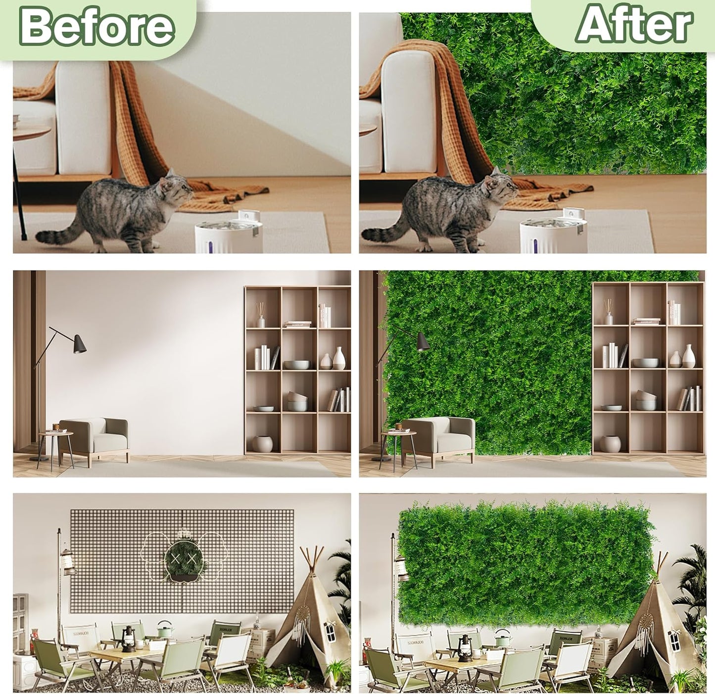 Greenery Faux Grass Wall Backdrop 60"x128" (53.5 SQFT) UV-Anti Artificial Green Boxwood Panel for Patio Balcony Privacy & Ivy Fence Covering Privacy, Garden, Backyard Wall Backdrop Decor