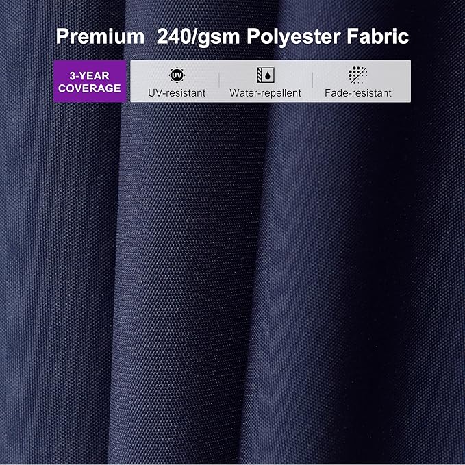 PURPLE LEAF 9' × 9' Patio Cantilever Umbrella Outdoor Square Adjustable Offset Umbrellas with 360-degree Rotation and 8 Heavy Duty Metal Ribs for Garden Deck Pool Navy Blue