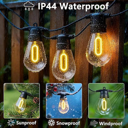 LED Christmas Lights, 50FT Patio Lights with 16Pcs Shatterproof S14 Bulb(1 Spare),4 Lighting Mode, Connectable,Waterproof Warm White Edison Plastic Bulb Hanging Light for Yard Gazebo Porch Décor