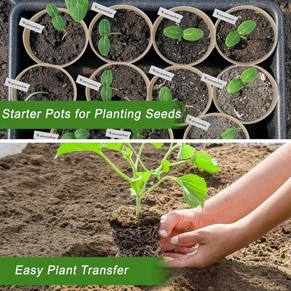 Peat Pots, 60 Pack Plant Starter Round Nursery Pot with Drainage Holes, Garden Germination Seedling Pots with 30 Plant Labels (4 Inch)