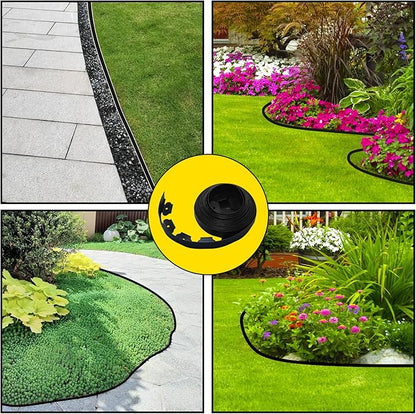 2 in Tall, 33FT Long Landscape Edging Garden Edging Border, Plastic Landscape Edging Kit with Spikes, for Garden, Flower Beds, and Lawn, Black