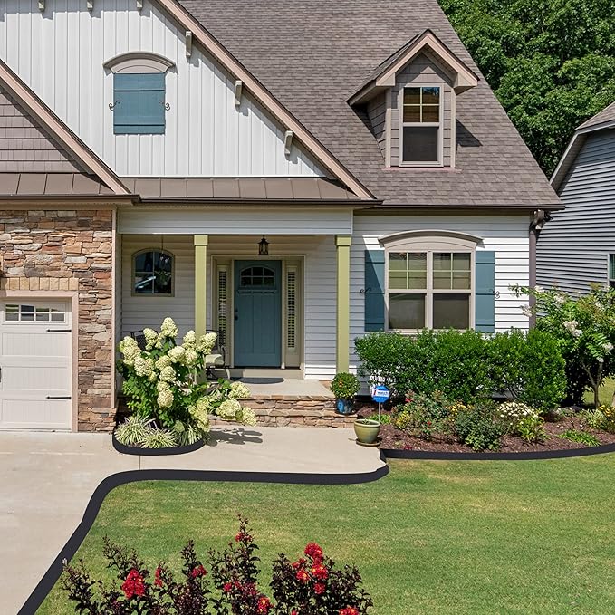 Landscape Edging, 40' 2" Tall Garden Edging with Scissors, Lawn Edging with 36 Garden Spikes and 2 Connectors, Heavy Duty PP&PE Material Edging for Landscaping, Garden, Lawn, Black