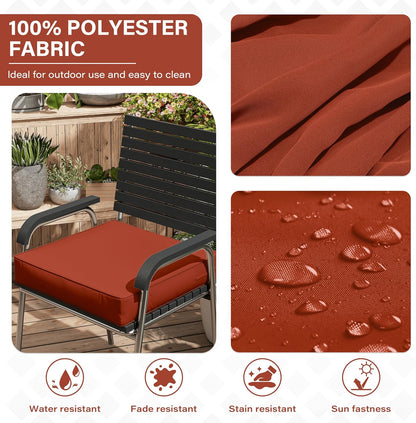 Patio Chair Cushions 22 X 22 X 4 Inch Waterproof Outdoor Seat Cushions for Patio Furniture, Outdoor Sofa Couch Pads with Ties & Handle, Set of 2, Terra Red
